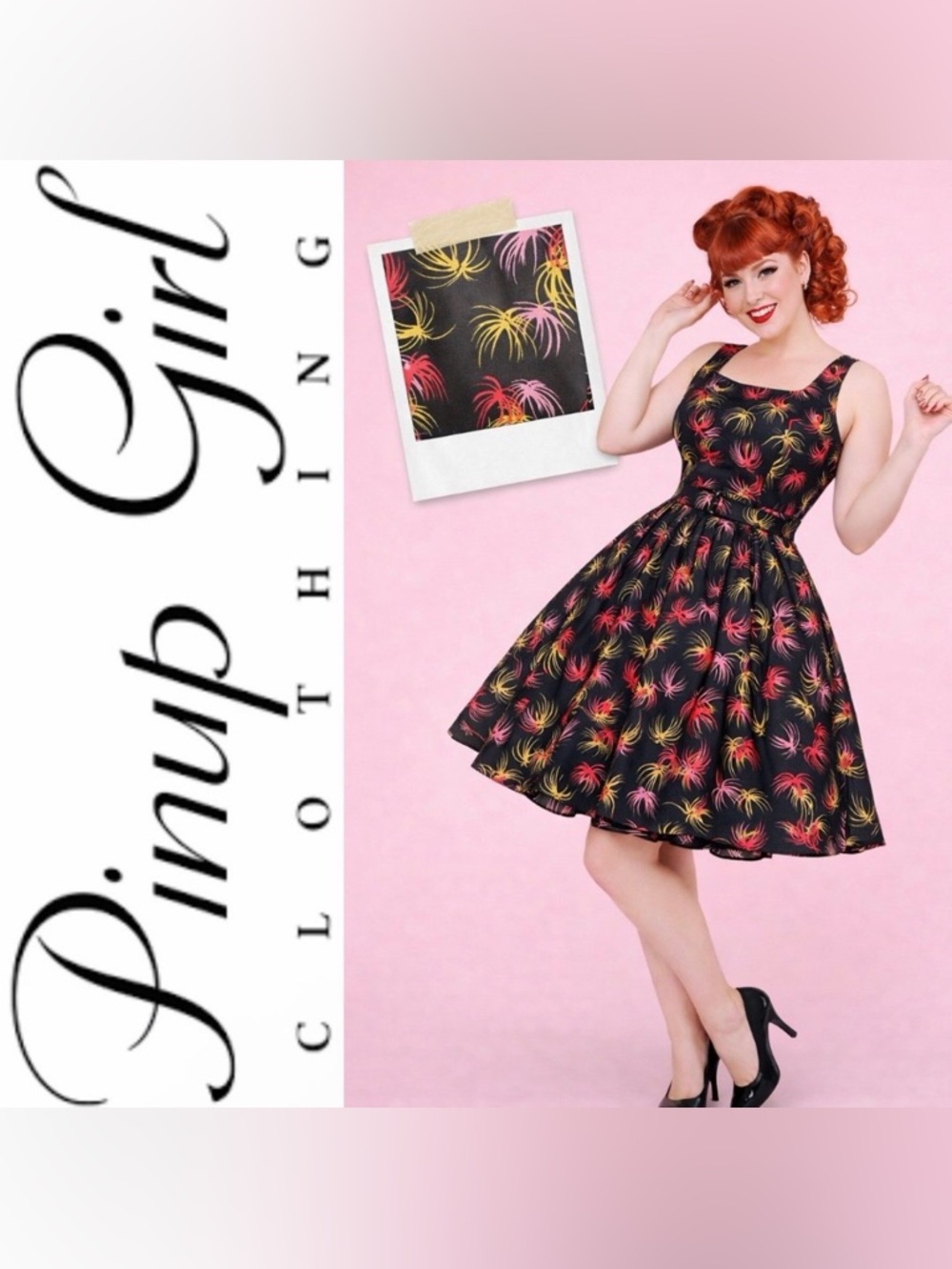 Pin Up Girl Clothing Laura Byrnes Black Fireworks Lana Swing Dress, 2X, NWT!